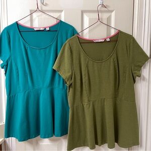 Isaac Mizrahi Teal and Olive Green Tops